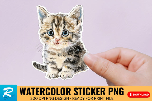 Cute Watercolor Kitten Sticker Sublimation Regulrcrative 
