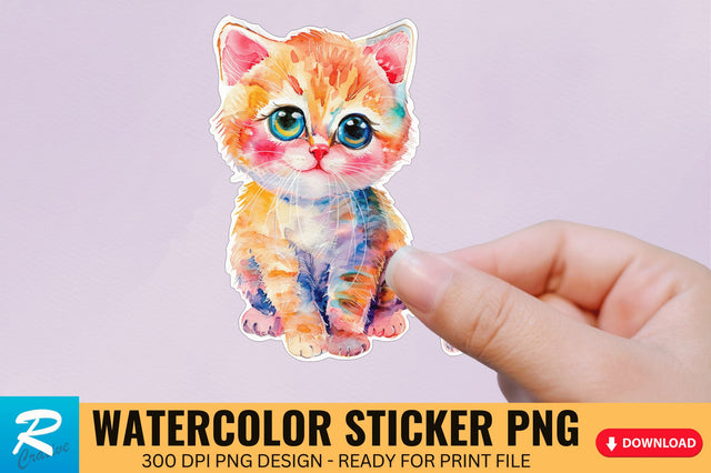Cute Watercolor Kitten Sticker Sublimation Regulrcrative 