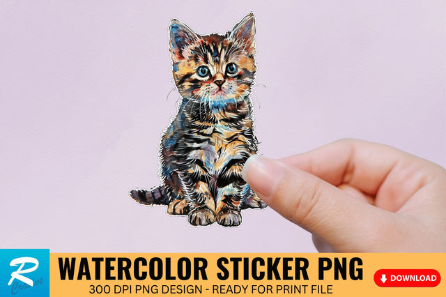 Cute Watercolor Kitten Sticker Sublimation Regulrcrative 