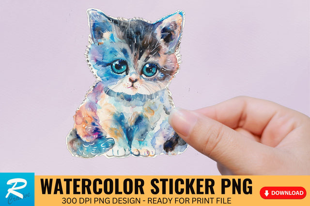 Cute Watercolor Kitten Sticker Sublimation Regulrcrative 