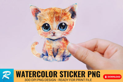 Cute Watercolor Kitten Sticker Sublimation Regulrcrative 