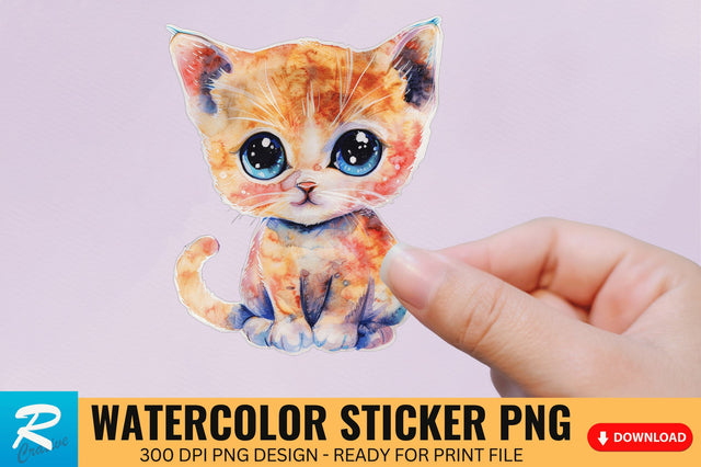 Cute Watercolor Kitten Sticker Sublimation Regulrcrative 