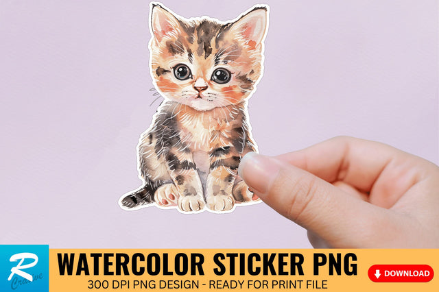 Cute Watercolor Kitten Sticker Sublimation Regulrcrative 