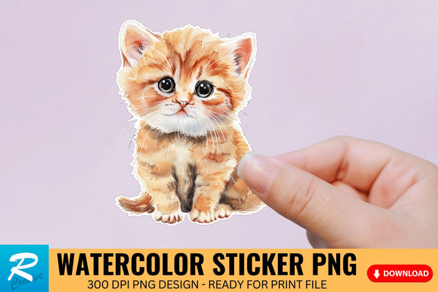 Cute Watercolor Kitten Sticker Sublimation Regulrcrative 