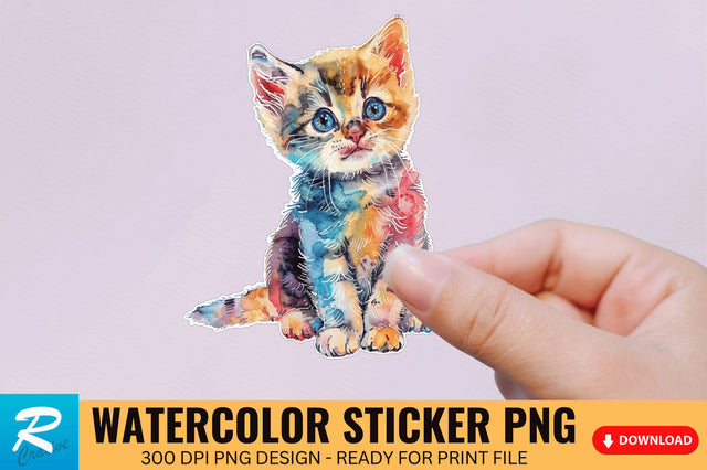 Cute Watercolor Kitten Sticker Sublimation Regulrcrative 