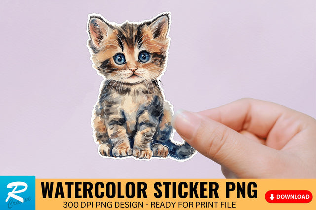 Cute Watercolor Kitten Sticker Sublimation Regulrcrative 