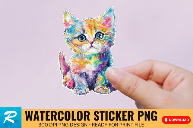 Cute Watercolor Kitten Sticker Sublimation Regulrcrative 