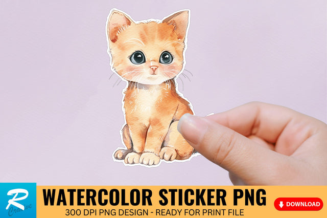 Cute Watercolor Kitten Sticker Sublimation Regulrcrative 