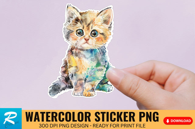 Cute Watercolor Kitten Sticker Sublimation Regulrcrative 