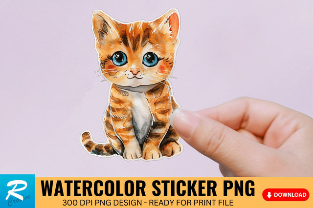 Cute Watercolor Kitten Sticker Sublimation Regulrcrative 