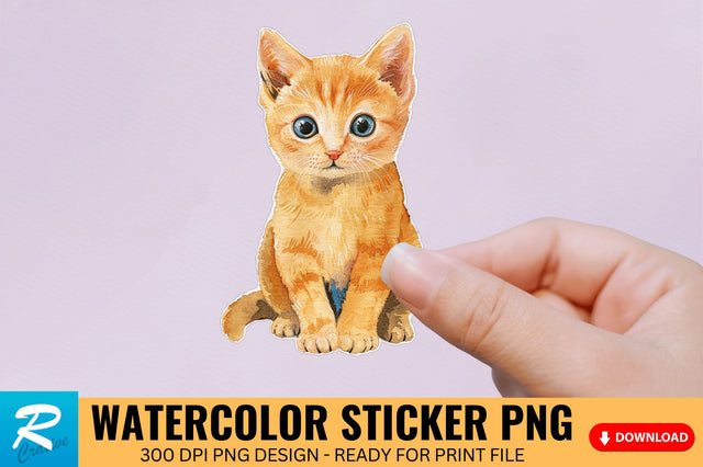 Cute Watercolor Kitten Sticker Sublimation Regulrcrative 