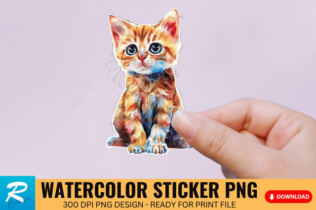 Cute Watercolor Kitten Sticker Sublimation Regulrcrative 