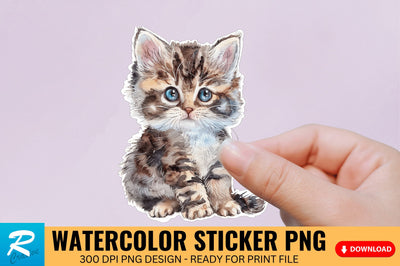 Cute Watercolor Kitten Sticker Sublimation Regulrcrative 
