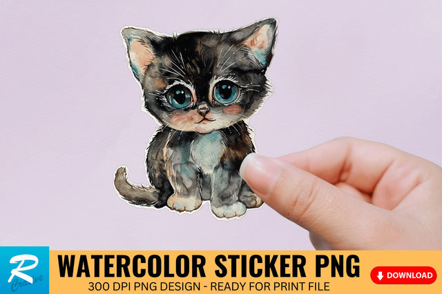 Cute Watercolor Kitten Sticker Sublimation Regulrcrative 