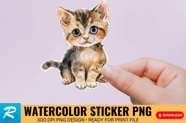 Cute Watercolor Kitten Sticker Sublimation Regulrcrative 