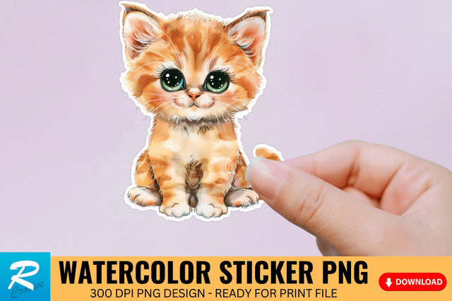 Cute Watercolor Kitten Sticker Sublimation Regulrcrative 