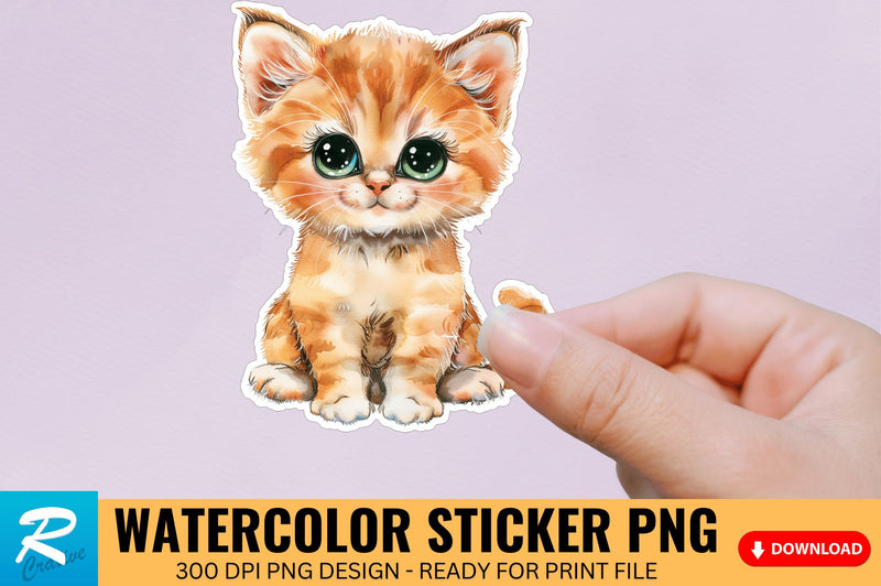 Cute Watercolor Kitten Sticker Sublimation Regulrcrative 
