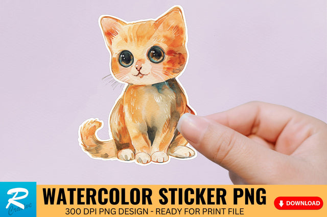 Cute Watercolor Kitten Sticker Sublimation Regulrcrative 