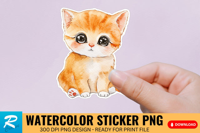 Cute Watercolor Kitten Sticker Sublimation Regulrcrative 