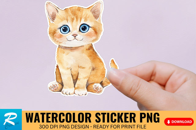 Cute Watercolor Kitten Sticker Sublimation Regulrcrative 