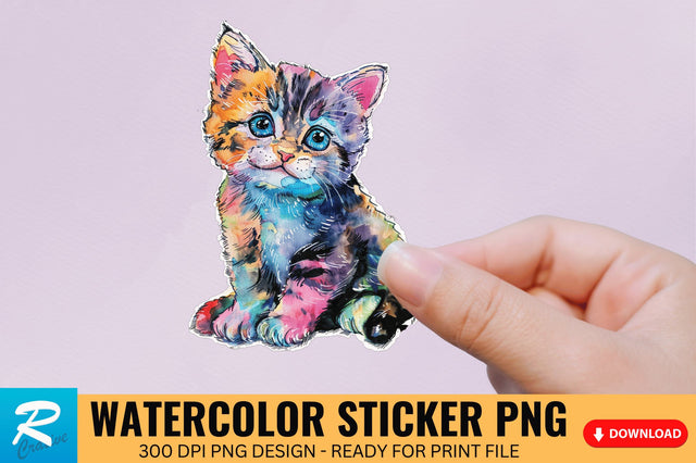 Cute Watercolor Kitten Sticker Sublimation Regulrcrative 