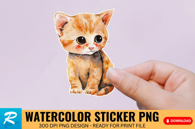 Cute Watercolor Kitten Sticker Sublimation Regulrcrative 
