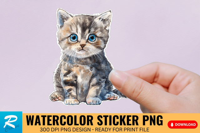 Cute Watercolor Kitten Sticker Sublimation Regulrcrative 