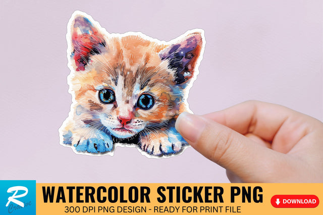 Cute Watercolor Kitten Sticker Sublimation Regulrcrative 
