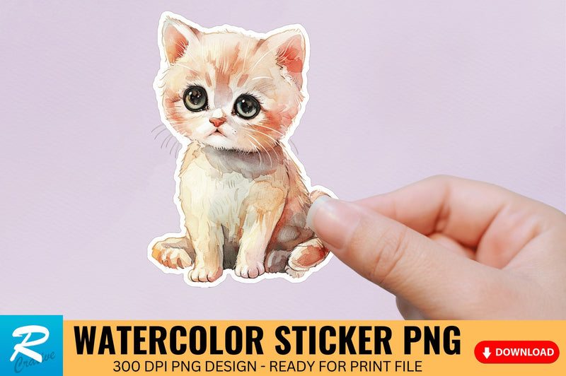 Cute Watercolor Kitten Sticker Sublimation Regulrcrative 