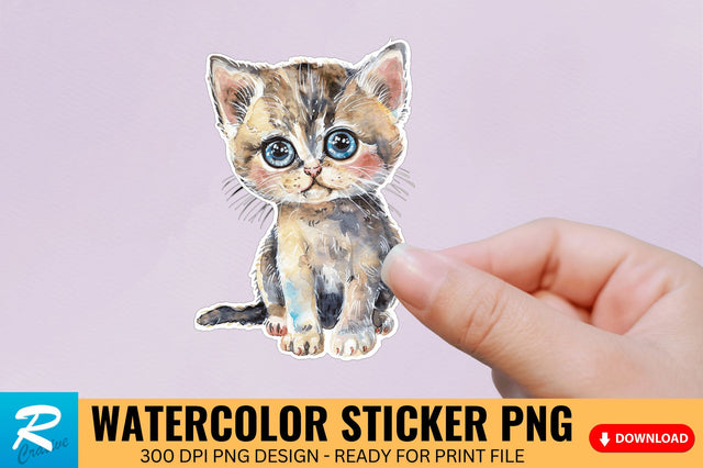 Cute Watercolor Kitten Sticker Sublimation Regulrcrative 