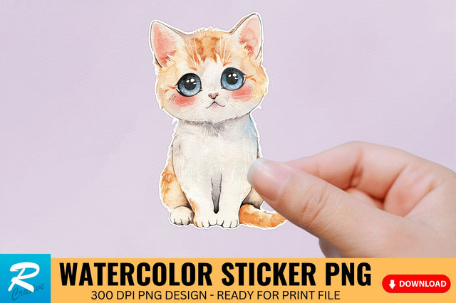 Cute Watercolor Kitten Sticker Sublimation Regulrcrative 