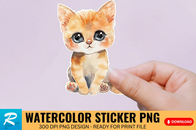 Cute Watercolor Kitten Sticker Sublimation Regulrcrative 