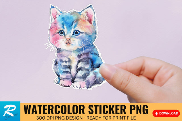Cute Watercolor Kitten Sticker Sublimation Regulrcrative 