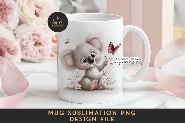 Cute Watercolor Koala Mug Sublimation PNG Design Sublimation BijouBay 