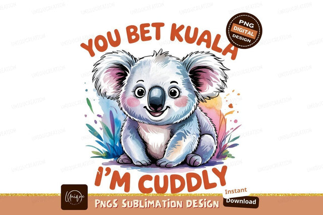 Cute Watercolor Koala Sublimation Png Illustration Sublimation Designangry 