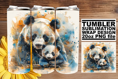 Cute Watercolor Mommy & Cub Tumbler Wrap: Motherly Love Sublimation afrosvg 
