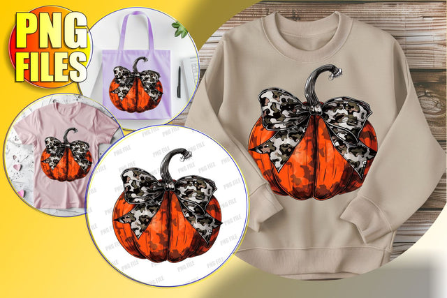 Cute Watercolor Pumpkin with Bow Fall PNG Sublimation afrosvg 