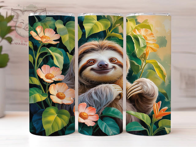 Cute Watercolor Sloth Tumbler, Watercolor Sloth Wrap, 20Oz Skinny Tumbler, Hanging Sloth Sublimation, Tree Animal Design, Whimsical Sloth Tumbler, Nature-Inspired Wrap Sublimation Lara' s Designs 