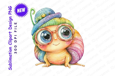 Cute watercolor snail with hat and glasses Sublimation Regulrcrative 