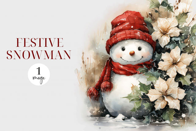 Cute Watercolor Snowman Clipart - Festive Snowman PNG Sublimation BijouBay 