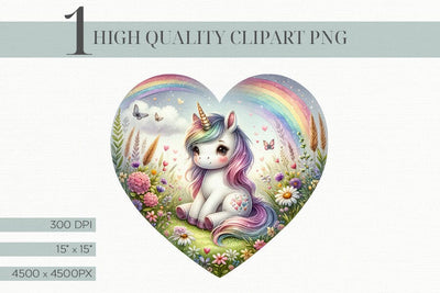 Cute Watercolor Unicorn In Love Heart Kids Illustration PNG Sublimation BijouBay 