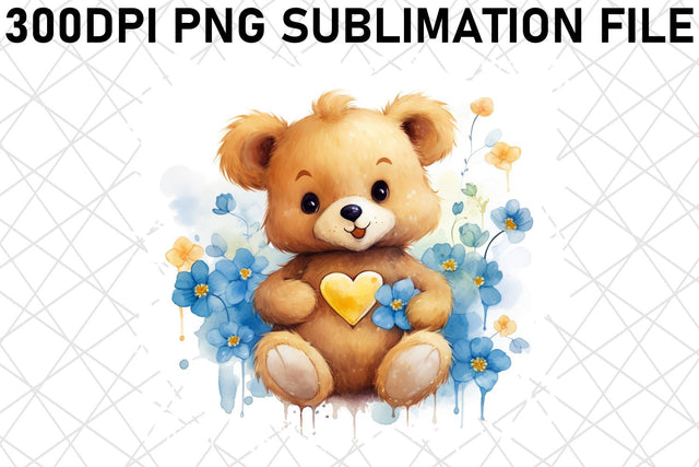 Cute Watercolor Valentine's Bear Sublimation - Love Blossoms Sublimation afrosvg 