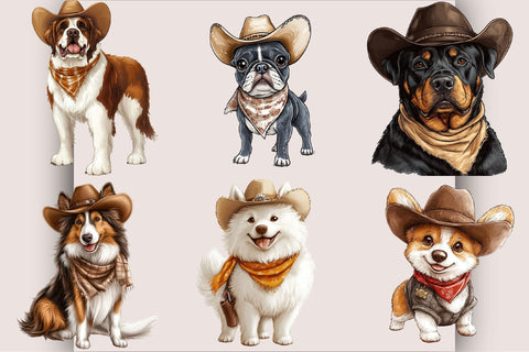 Cute Western Cowboy Dogs Clipart Sublimation SVGArt 