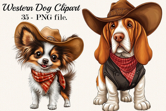 Cute Western Cowboy Dogs Clipart Sublimation SVGArt 