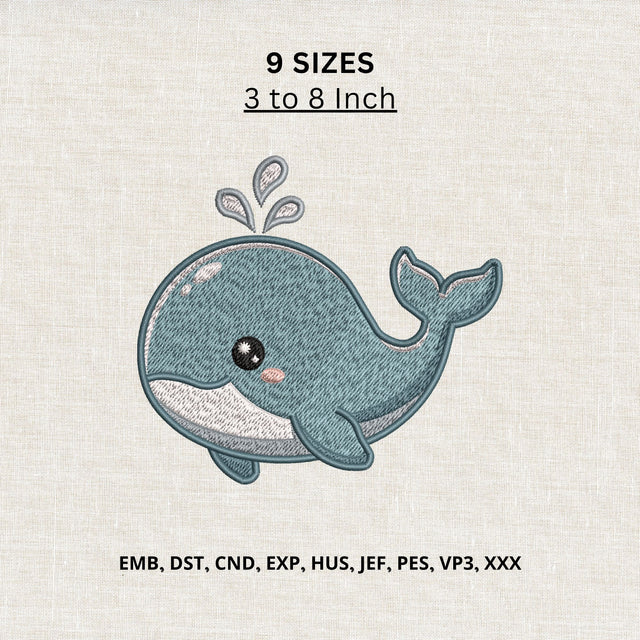 Cute Whale Machine Embroidery Design – Baby Ocean Whale Embroidery File Embroidery/Applique DESIGNS PatternFeed8 