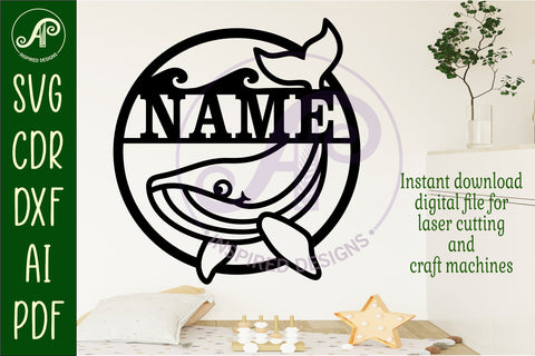 Cute whale name wall art sign, SVG file SVG APInspireddesigns 