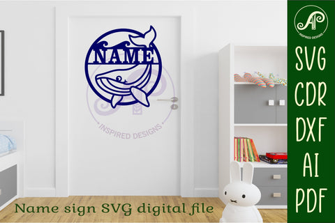Cute whale name wall art sign, SVG file SVG APInspireddesigns 