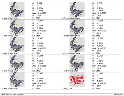 Cute Whale Shark Embroidery Design – Ocean Animal Stars Marine Life Machine Embroidery File Embroidery/Applique DESIGNS PatternFeed8 