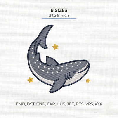 Cute Whale Shark Embroidery Design – Ocean Animal Stars Marine Life Machine Embroidery File Embroidery/Applique DESIGNS PatternFeed8 