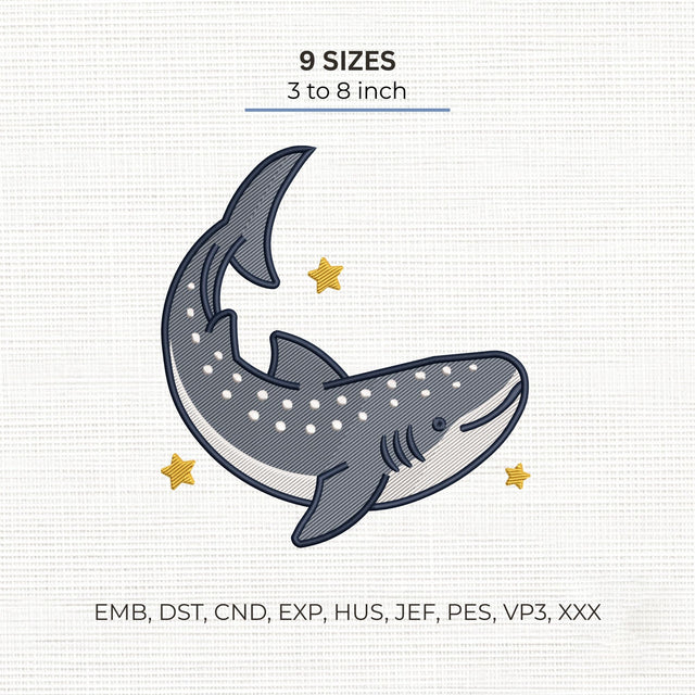 Cute Whale Shark Embroidery Design – Ocean Animal Stars Marine Life Machine Embroidery File Embroidery/Applique DESIGNS PatternFeed8 